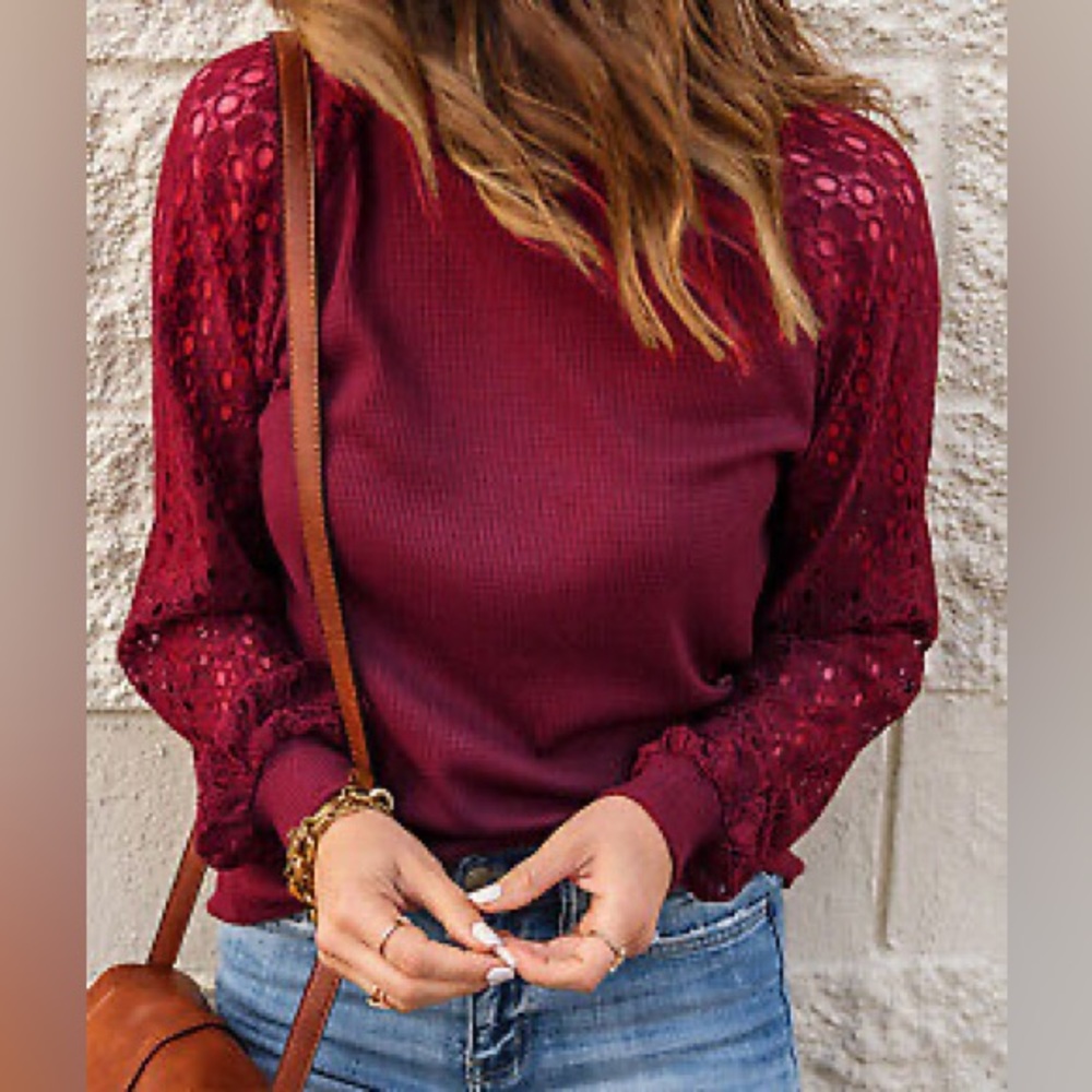 NWOT - Mihol Maroon Lace Shirt - Medium